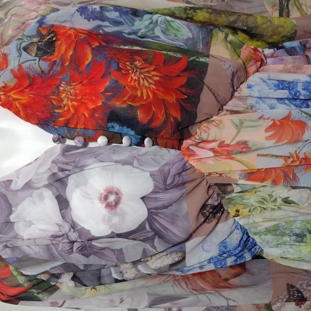 Dalia Macphee Mixed Patchwork Print Sheer Maxi Dr… - image 3